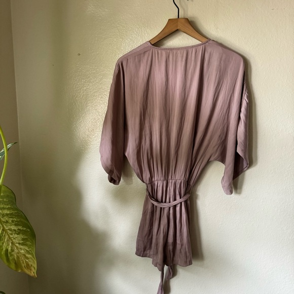 Lulus | Ain't It Grand Mauve Satin Surplice Romper - Picture 6 of 8